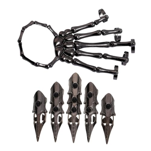 Baluue Verstellbares Skelett Hand Armband mit Langem Retro Punk Ring Dunkle Tech Gothic Claw Rings für Herren Halloween Cosplay Bühnenauftritte Futuristisches Extraterrestrisches Design von Baluue