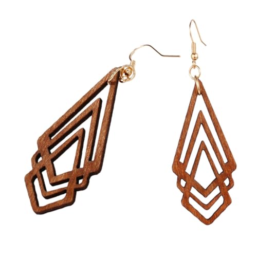 Baluue Vintage Rhombus Holzohrringe Damen Hollow Out Ohrhänger Leicht und Elegant Baumelnde Ohrschmuck für Alltag Party Hochzeit von Baluue