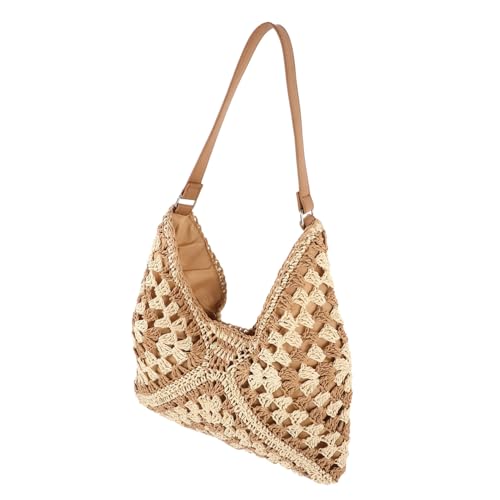Baluue Vintage Strandtasche Damen Geflochtene Umhängetasche aus Strohwaren Leichte Single Shoulder Bag für Strand Urlaub Shopping und Alltag Robuste Sommertasche in Hellbraun von Baluue