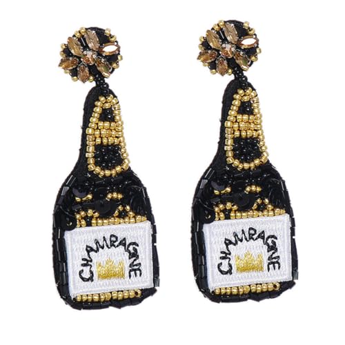 Baluue Vintage Weinflaschen Ohrringe Damen Handgefertigt mit Perlen und Pailletten Stilvolle Statement Ohrstecker im Boho Stil Einzigartige Accessoires für Frauen Schwarz von Baluue