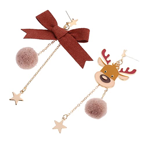 Baluue Weihnachtliche Ohrhänger Damen Silber Stifte Asymmetrische Elch Ohrringe mit Schleife und Stern Lange Quasten Ohrschmuck für Mädchen und Frauen Festliche Party Accessoires von Baluue