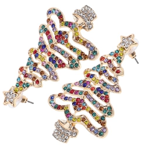 Baluue Weihnachtsbaum Ohrringe Damen Vergoldete Alloy Ohrhänger mit Funkelnden Strasssteinen Leichte Baumelnde Weihnachts Accessoires für Festliche Anlässe von Baluue