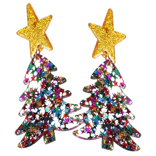 Baluue Weihnachtsbaum Ohrstecker Damen Leicht Bunte Weihnachtsohrringe Hautfreundlich und Klein Festliche Ohrschmuck Geschenkidee für Frauen und Mädchen von Baluue