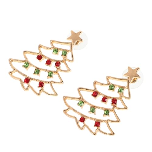 Baluue Weihnachtsbaum Ohrstecker Damen Weihnachten Schmuck mit Roten und Grünen Zirkonia Strasssteinen Langlebige Legierung Festlicher Ohrschmuck für Frauen Festliche Geschenkidee von Baluue