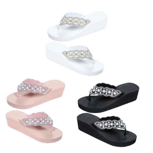 Baluue Weiße Damen Sandalen Sommer Slip Anti-rutsch-sohle Bequeme Boho Strass Zehentrenner für Strand Reise Freizeit Stilvolle Sandaletten von Baluue