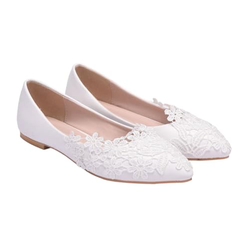 Baluue Weiße Spitze Hochzeitsschuhe Damen Flach Leicht Spitzen Design Elegant Brautschuhe für Party und Festliche Anlässe von Baluue