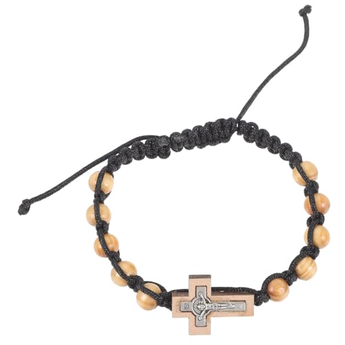 Baluue Verstellbares Rosenkranzarmband Aus Holzperlen Und Legierung Mit Kreuzanhänger Für Männer Und Frauen Stilvolles Und Langlebiges Christliches Armband von Baluue