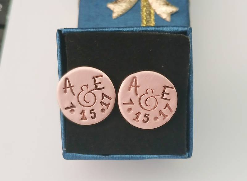 7 Jahre Kupfer Jahrestag Manschettenknöpfe, Personalisierte Hand Gestempelt 7. Geschenk Für Ihn, Mann von BamBamKreations