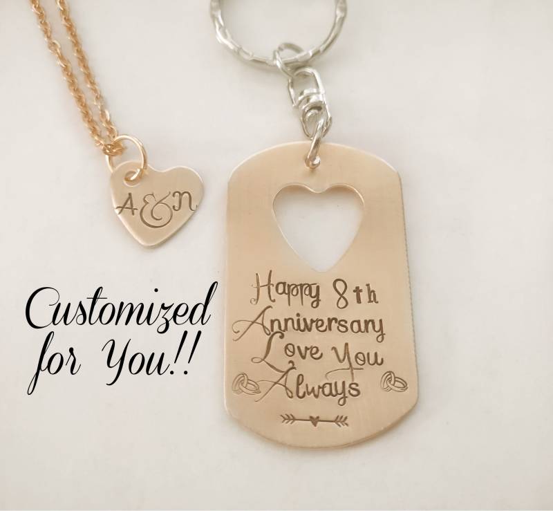 8-Jähriges Bronze-Jubiläumsgeschenk, Personalisiertes Jubiläums-Schlüsselbund-Set, Paare Hand Gestempelt Benutzerdefinierte von BamBamKreations