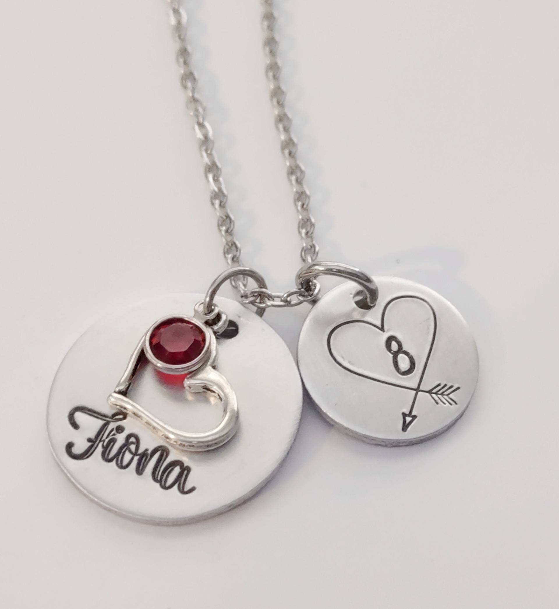 8. Geburtstag Mädchen, Anhänger Halskette, Hand Gestempelt Name Birthstone Schmuck, 8 Jahre Alte Tochter Geschenkidee, Graviert von BamBamKreations