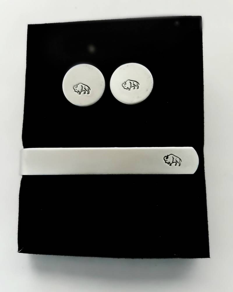 Buffalo Bison Manschettenknöpfe & Krawattenklammern Set, Büffel Krawattenstange, Handgestempelt, Personalisiert Für Ihn von BamBamKreations