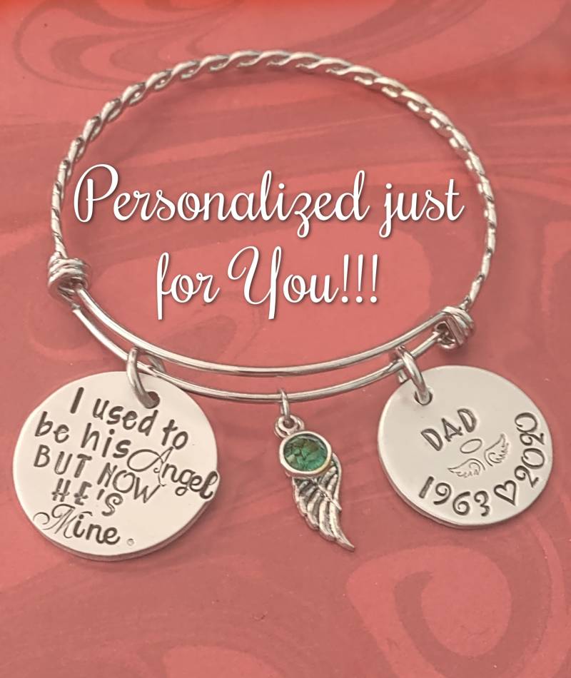 Dad Memorial Armband, Ich War Früher Sein Engel, Aber Jetzt Gehört Er Mir, Handgestempelter Erinnerungsschmuck, Gravierter Erweiterbarer Armreif von BamBamKreations