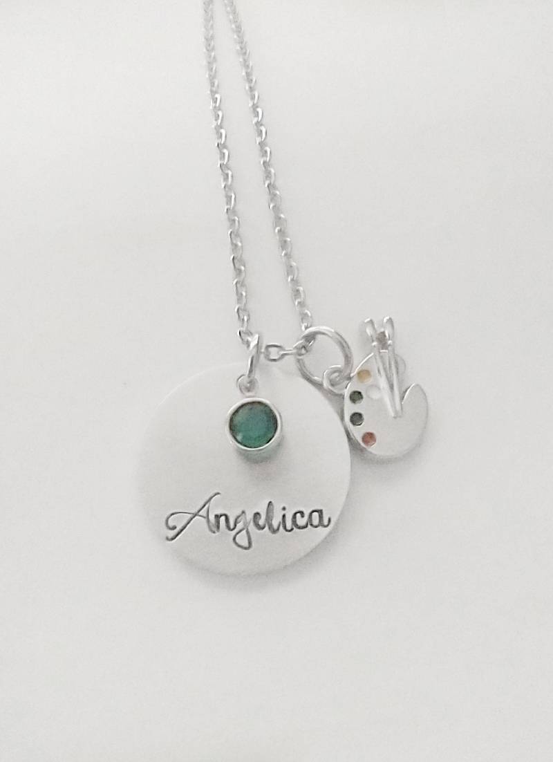 Künstler Halskette, Hand Gestempelt Monogramm Birthstone Name Personalisierte Handgestempelt Schmuck, Kunstpalette, Maler, Kunst Major Geschenk von BamBamKreations