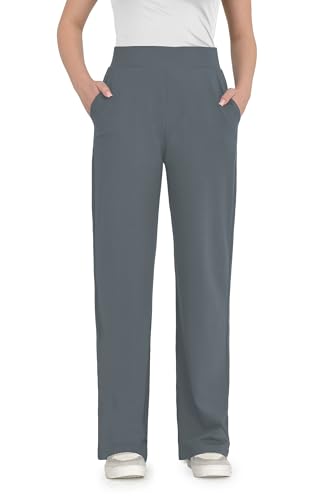 Bamans Anzughose Damen Stoffhose Business Damen Stretch High Waist Taschen 30" Grau S von Bamans