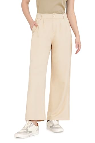 Bamans Damen Anzughose Business Weite Stoffhose Elegant Wide Leg High Waist Hose Elastischer Mit Tasche Beige S von Bamans