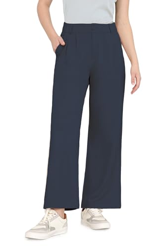 Bamans Damen Anzughose Business Weite Stoffhose Elegant Wide Leg High Waist Hose Elastischer Mit Tasche Dunkel Blau S 29" von Bamans