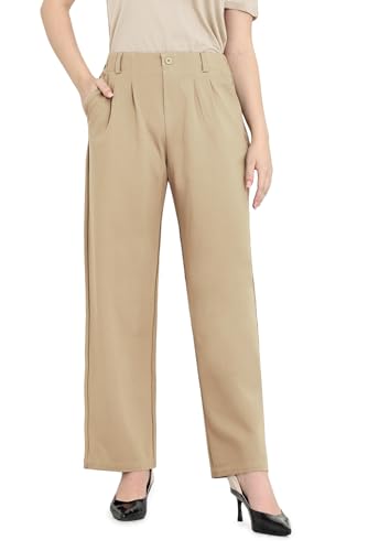 Bamans Damen Anzughose Hosenanzug Business Casual Stoffhose Elegant Straight Leg Hose High Waist Hohe Taille Mit Taschen Khaki XXL von Bamans