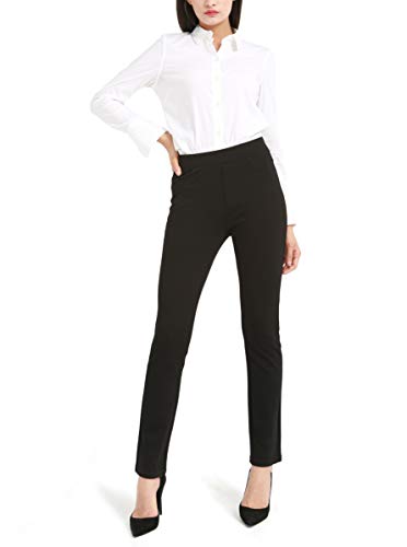 Bamans Damen Schwarze Hose mit Zwei Taschen, Straight Leg Anzughose Stretch Elasticated Casual von Bamans
