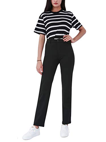 Bamans Damen Schwarz Anzughose Stretch Lange Gerade Beine Hose Mittlere Taille für Business Hause Office(Schwarz,XL) von Bamans