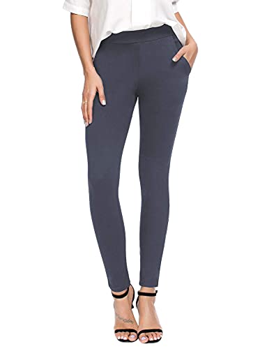 Bamans Damen Stretch Hosen Skinny Fit - Straight Anzughose Lange Jogginghose Leggings mit Taschen Elegante Freizeithose Elastisch Bengaline Jegging Grau XL von Bamans