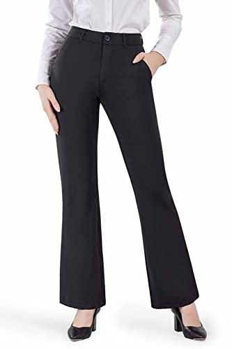 Bamans Schlaghose Damen Strech Anzughose Schwarz Breite Leg Business Stoffhose Flare Bootcut Elegante Hose Hoher Bund Freizeithose(Schwarz,Large) von Bamans