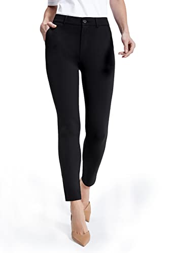 Bamans Schwarz Hose Damen Skinny Stretch Elegant Freizeithose mit Taschen Knöchellänge Anzughose High Waist Jeggings Chino Business Stoffhose(Schwarz,X-Large) von Bamans