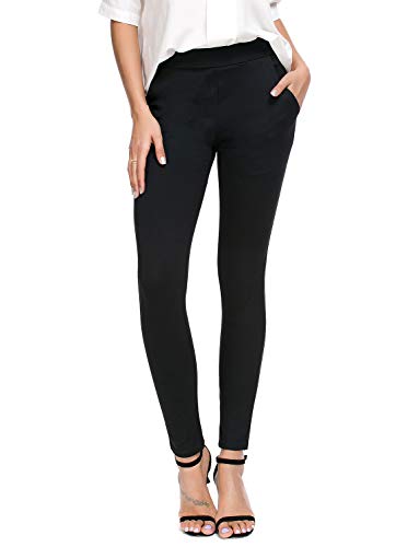 Bamans Schwarze Damen-Arbeitshose, Leggings, Stretch, Skinny Yogahose mit Seitentaschen für Büro Gr. L, Black-B von Bamans