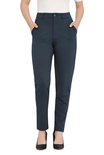 Bamans Stretch Hose Damen Blau High Waist Skinny Elegant Freizeithose mit Taschen 27”Blau XXL von Bamans