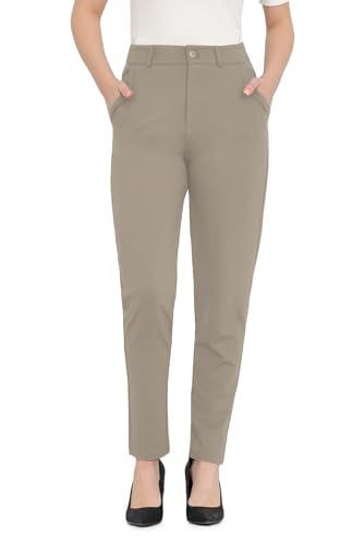 Bamans Stretch Hose Damen Dunkelkhaki High Waist Skinny Elegant Freizeithose mit Taschen 31”Dunkelkhaki S von Bamans