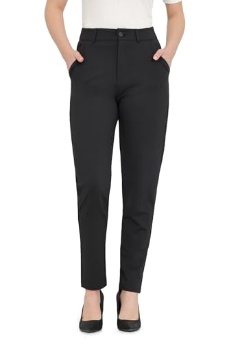 Bamans Stretch Hose Damen Schwarz High Waist Skinny Elegant Freizeithose mit Taschen 31”Schwarz L von Bamans