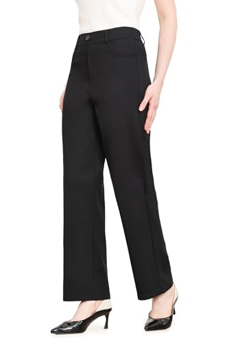 Bamans Damen Hose Stoffhose Elegant Anzughose Straight mit Gummizug High Waist Business Elastischer mit Tasche Schwarz Groß von Bamans