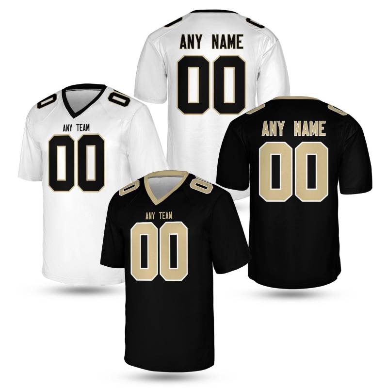 Custom Black Gold Football Jersey - Personalized Name & Number Unisex Game Day Tailgate Shirt, New Orleans Shirt von Bamardartszs