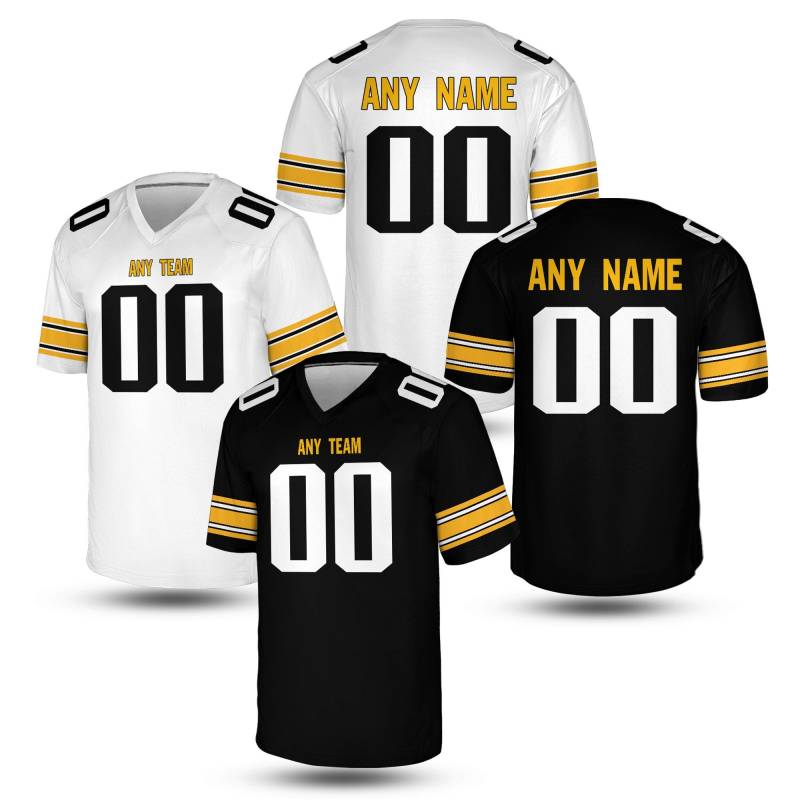 Custom Black & Gold Football Jersey, Personalized Name Number Pittsburgh Shirt, Unisex Tailgate Outfit Game Day Gift Fan von Bamardartszs