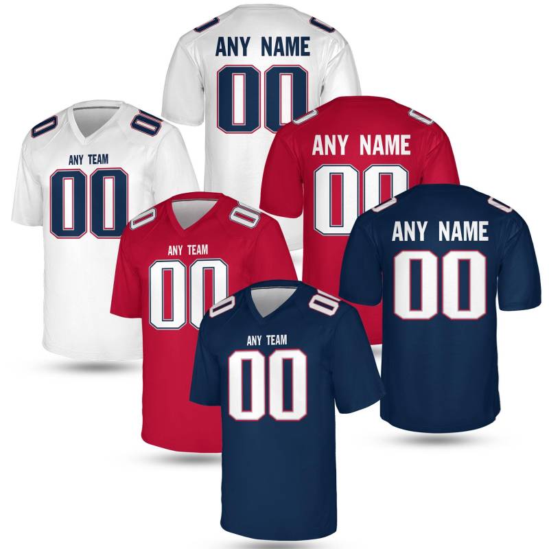 Custom Navy Red Silver Football Jersey - Personalized Name & Number Unisex Tailgate Game Day Shirt, New England Shirt von Bamardartszs