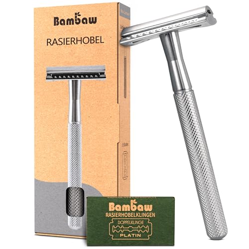 Bambaw Rasierhobel Herren mit 5 Rasierklingen | Rasierhobel Metall | Hobel Rasierer Herren und Damen | Eco Rasierer Metall | Rasierhobel Rostfrei | Safety Razor | Silber von Bambaw