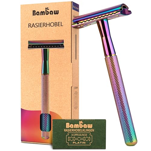 Bambaw Metall Rasierer Herren und Damen mit 5 Rasierklingen Rasierhobel | Rasierer Klassisch | Rasierhobel Zero Waste | Rasierer Umweltfreundlich | Eco Rasierer | Double Edge Razor | Regenbogenfarben von Bambaw