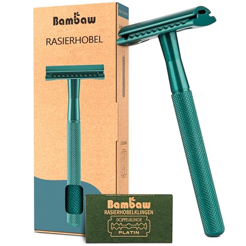 Bambaw Eco Rasierer mit 5 Rasierklingen | Metall Rasierer Frauen und Herren | Hobel Rasierer Nass | Rasierklingen für Rasierhobel | Metall Rasierer Nachhaltig | Rasierhobel Zero Waste | Smaragdgrün von Bambaw