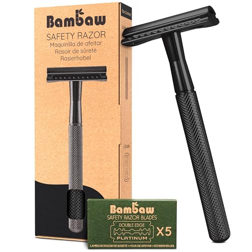 Bambaw Rasierhobel Herren | Rasierhobel Metall | Sicherheitsrasierer Herren | Hobel Rasierer Ohne Plastick | Eco Rasierer Metall | Zero Waste Safety Razor | Rasierhobel Schwarz von Bambaw