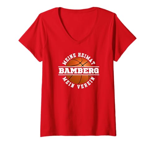 Damen Bamberg Basketball Fan Support Franken Stadion rot weiss T-Shirt mit V-Ausschnitt Damen Bamberg Basketball Fan Support Franken Stadion rot weiss T-Shirt mit V-Ausschnitt von Bamberg Basketball Fan Stadion Outfit rot weiss
