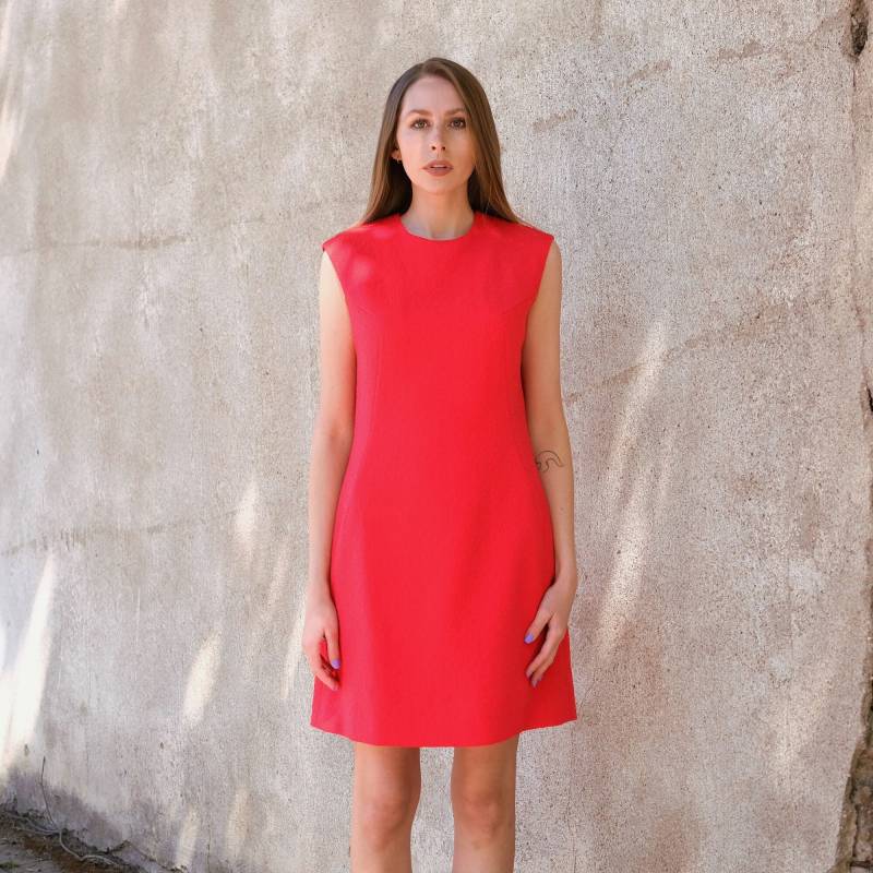 Vintage 60Er Kleid Rot Mod Minikleid Retro A-Line Twiggy Scooter Strukturiertes Tailliertes Crimplene Shift Ärmelloses Xs S von BambiAndPeach