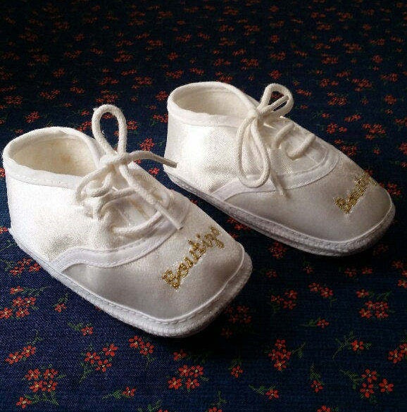 Bautizo Baby Oxford Weiß Satin Krippenschuhe, Booties, Oxford, Taufe Schuhe, Babymode, Vintage Schuhe von BambiVintageKids