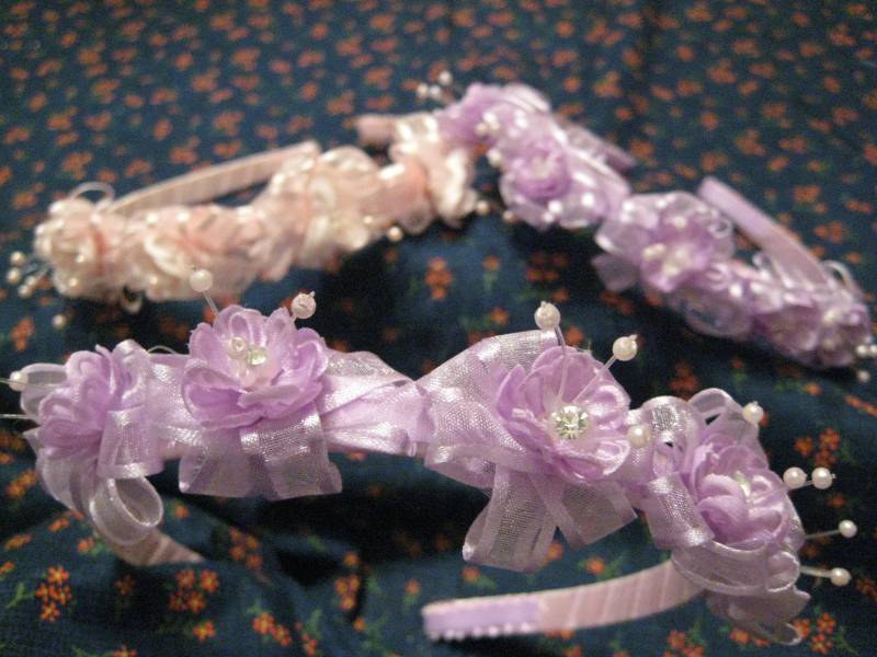 Mädchen Vintage Pink Und Lila Band Gewickelt Stirnband, 90Er Jahre Wear, Strass & Perlen Blumenmädchen, Lila, Rosita von BambiVintageKids