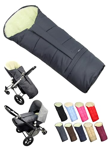 BambiniWelt by Rafael K. Fußsack [Winterfußsack für Kinderwagen] Buggy Schlitten Kuschelsack universal in Mumienform mit Lammwolle Größe anpassbar warm mit Reißverschluss waschbar (dunkelgrau) von BambiniWelt by Rafael K.