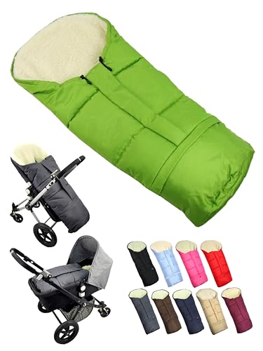BambiniWelt by Rafael K. Fußsack [Winterfußsack für Kinderwagen] Buggy Schlitten Kuschelsack universal in Mumienform mit Lammwolle Größe anpassbar warm mit Reißverschluss waschbar (grün) von BambiniWelt by Rafael K.