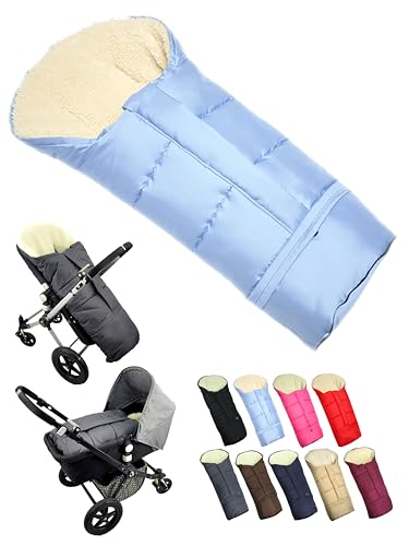 BambiniWelt by Rafael K. Fußsack [Winterfußsack für Kinderwagen] Buggy Schlitten Kuschelsack universal in Mumienform mit Lammwolle Größe anpassbar warm mit Reißverschluss waschbar (hellblau) von BambiniWelt by Rafael K.