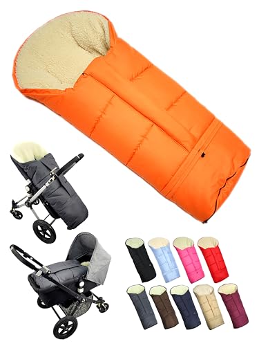 BambiniWelt by Rafael K. Fußsack [Winterfußsack für Kinderwagen] Buggy Schlitten Kuschelsack universal in Mumienform mit Lammwolle Größe anpassbar warm mit Reißverschluss waschbar (orange) von BambiniWelt by Rafael K.