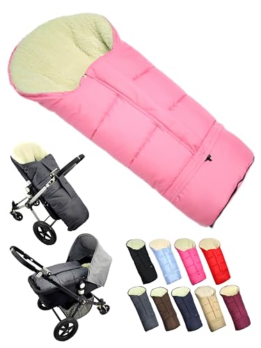 BambiniWelt by Rafael K. Fußsack [Winterfußsack für Kinderwagen] Buggy Schlitten Kuschelsack universal in Mumienform mit Lammwolle Größe anpassbar warm mit Reißverschluss waschbar (rosa) von BambiniWelt by Rafael K.
