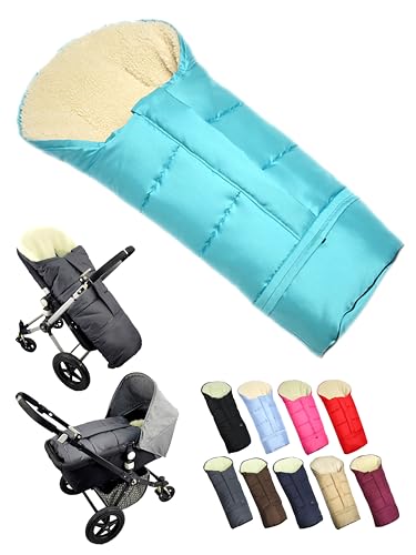 BambiniWelt by Rafael K. Fußsack [Winterfußsack für Kinderwagen] Buggy Schlitten Kuschelsack universal in Mumienform mit Lammwolle Größe anpassbar warm mit Reißverschluss waschbar (türkis) von BambiniWelt by Rafael K.