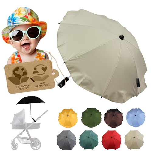 BambiniWelt by Rafael K. Sonnenschutz universal [Sonnenschirm für Kinderwagen] Buggy UV Schutz 50+ mit Universalhalterung biegsamer Schirm für Rund- und Ovalrohre verstellbar (beige) von BambiniWelt by Rafael K.