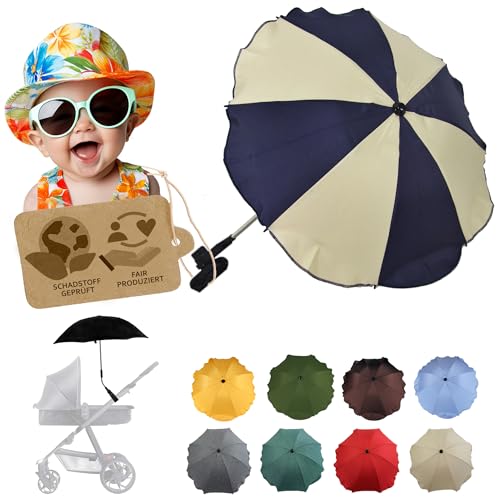 BambiniWelt by Rafael K. Sonnenschutz universal [Sonnenschirm für Kinderwagen] Buggy UV Schutz 50+ mit Universalhalterung biegsamer Schirm für Rund- und Ovalrohre verstellbar (beige-marine) von BambiniWelt by Rafael K.